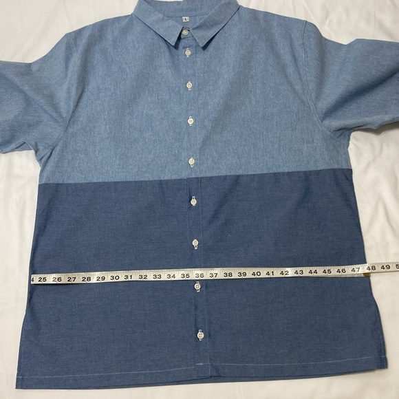 MEN’S BLUE COLOR BLOCK, SHORT SLEEVE CASUAL SHIRT.SIZE-LARGE. - Picture 7 of 12